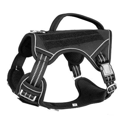 Tactical dog chest strap made from Oxford cloth, shown in olive green colour.