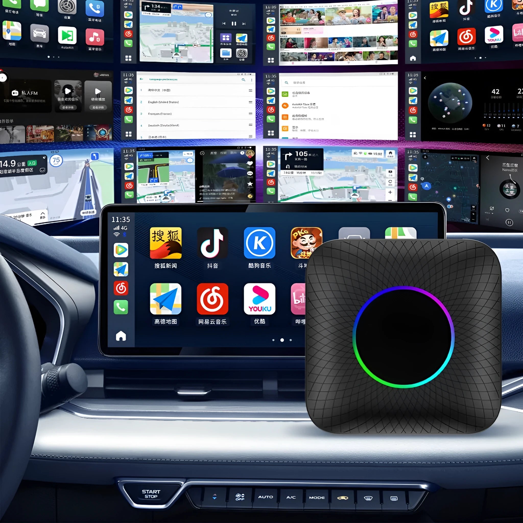 Tbox-Led Wireless CarPlay Adapter box with Android 13 system for cars