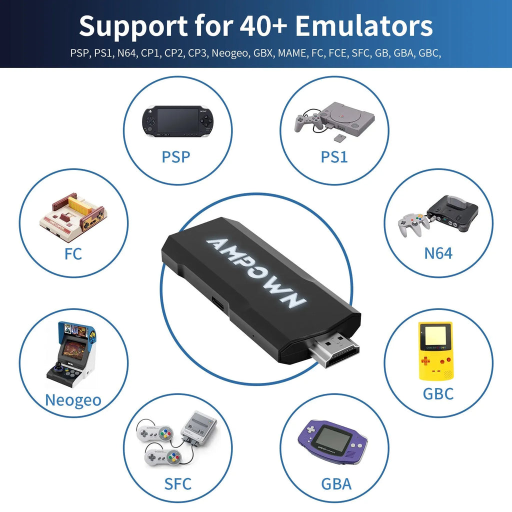 HD Home TV Game Console showing compact 16cm design with wireless controller and HDMI cable