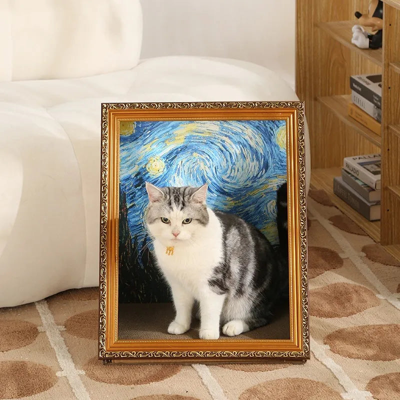 Wooden cat scratch board nest toy with retro photo frame design for cats
