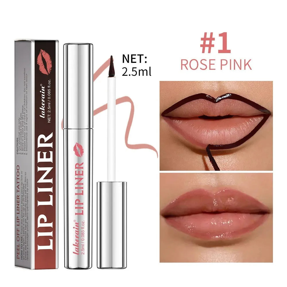 Matte finish pointed toe lip liner with tear and pull design shown in five colour options