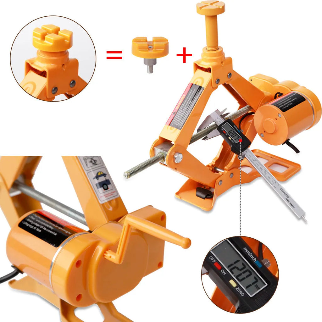 Yellow steel electric car jack and impact wrench set for 12V tyre changes