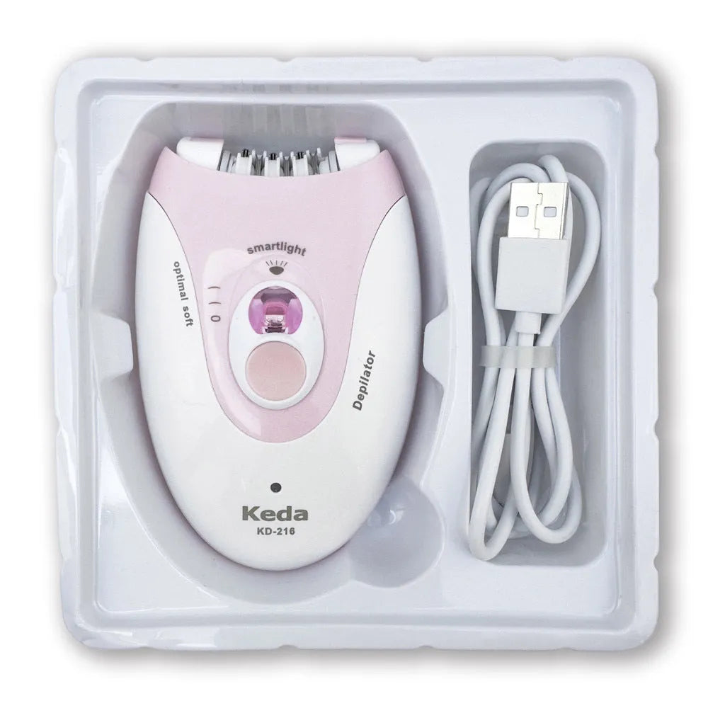 Portable USB electric hair removal device in KEDA-216 colour with brush and charger