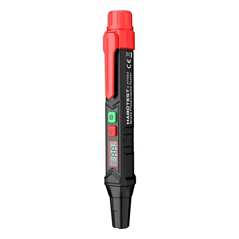 Digital display brake fluid testing pen with LED indicators for automotive maintenance