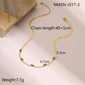 Geometric square zircon pendant necklace on flat snake chain in gold or steel colour