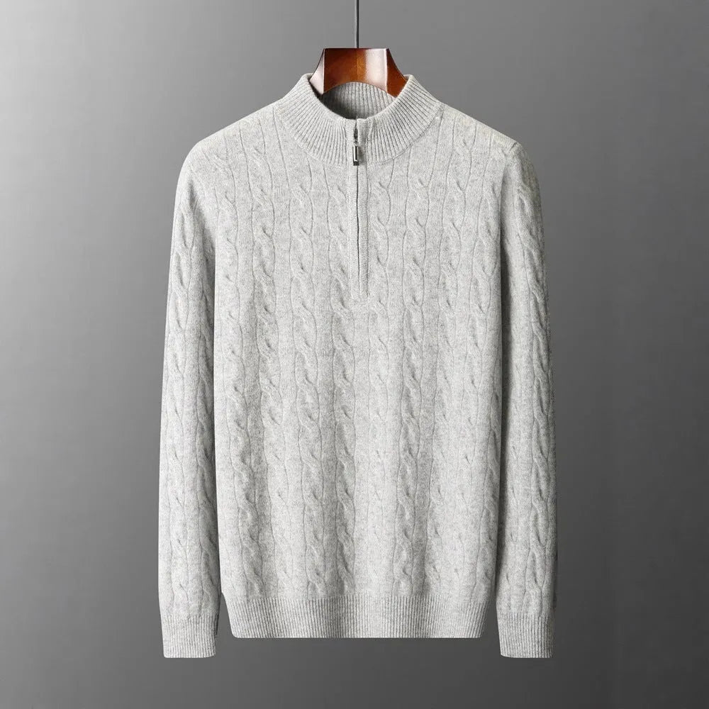 Jacquard double-strand thickened long-sleeved sweater in light camel, loose fit, sizes S-XXXL, wool content