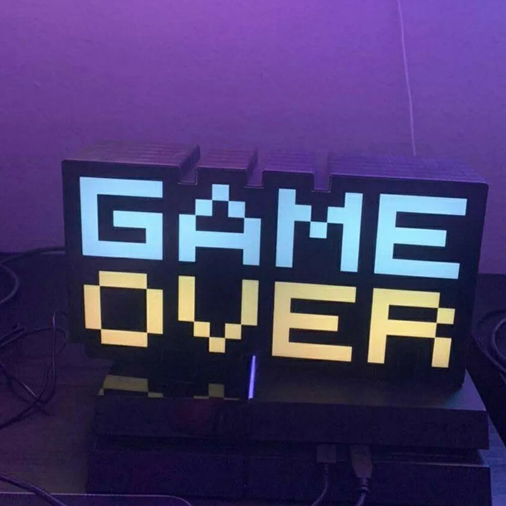 Game Over game atmosphere light with LED, PVC shade, 110V button switch, USB style and Photo Colour option
