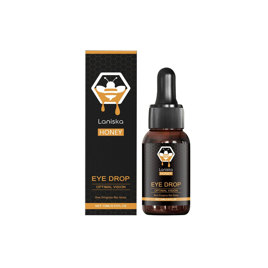 15ml bottle of eye drops with honey and sodium hyaluronate for relieving eye fatigue