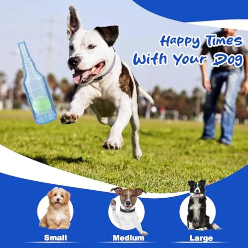 Blue squeaky dog toy shaped like a water bottle with a natural rubber cruncher texture.