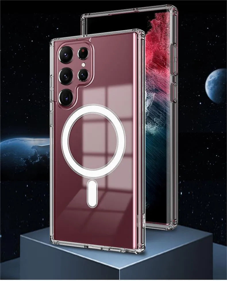 Transparent MagSafe magnetic phone case for Samsung Galaxy S21, S22, S23 phones