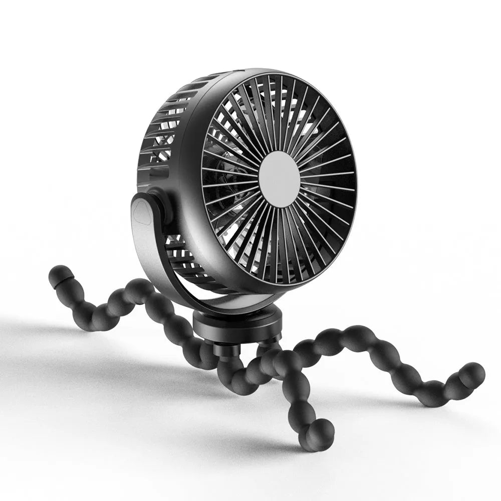 HOMEFISH F2 automatic shake head baby stroller fan with LED light and removable bracket on a stroller handle