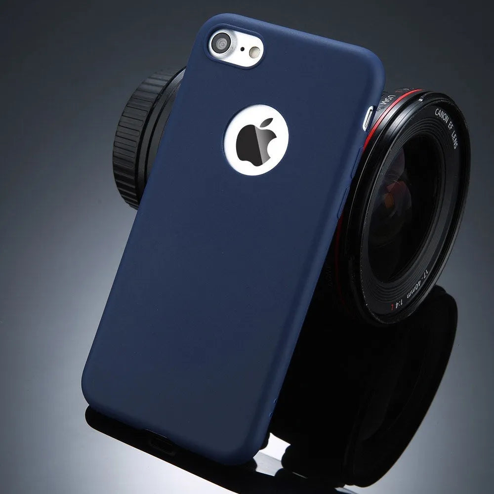 Soft silicone TPU iPhone case in navy blue colour, showing plain back cover design for protection against scratches and shock.