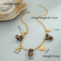 Women's gold-plated stainless steel necklace with leopard, love heart, and flowers pendant on an adjustable chain.