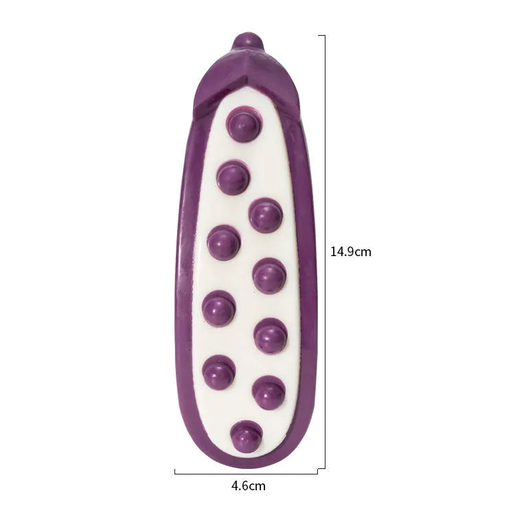 Green and purple meat-scented dog chew toys in large and small sizes