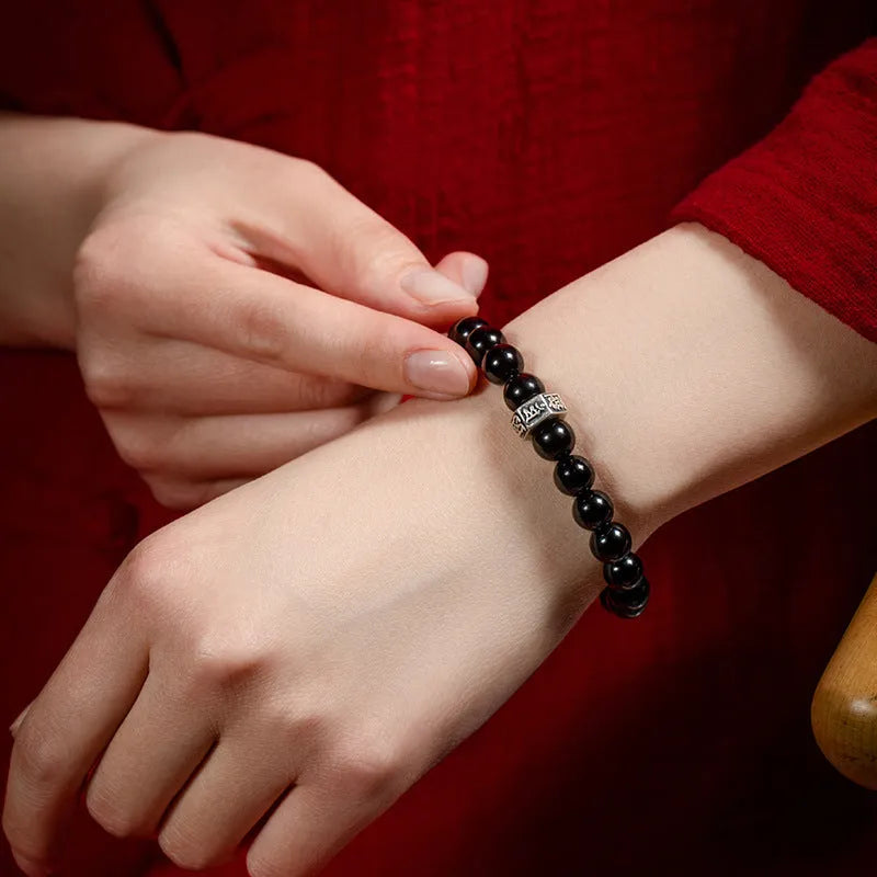 8mm obsidian zodiac bracelet with Buddhist statue beads and animal charms