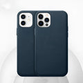 Real cowhide leather phone case for iPhone with magnetic vibration support in multiple solid colours.