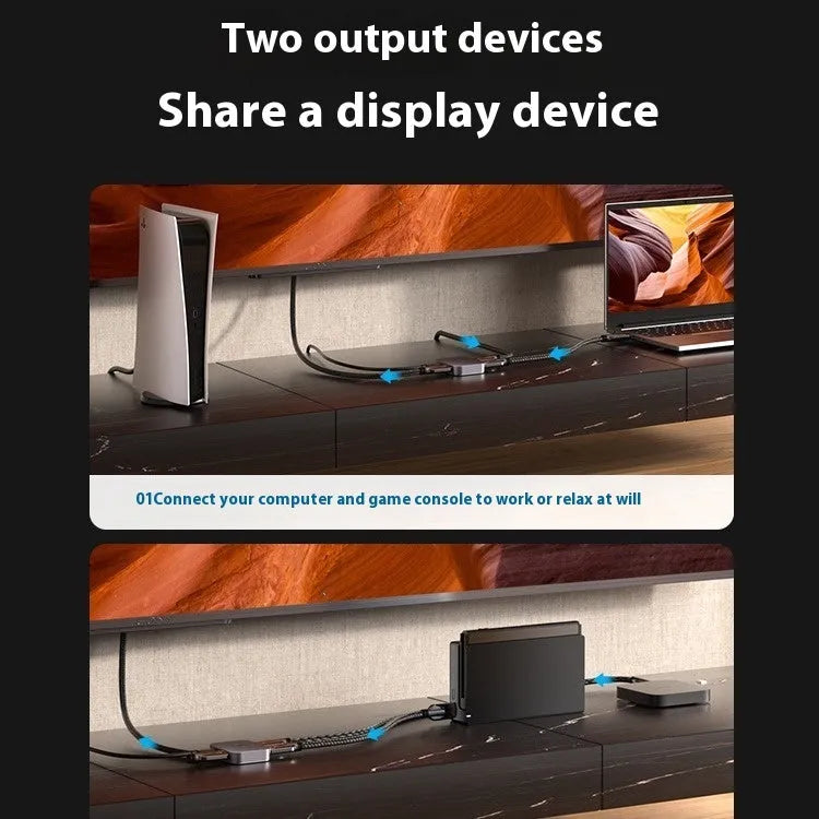 Alloy cable separator for computer to television audio video conversion in black or grey