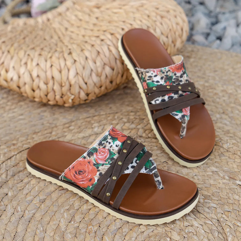 Women's plus size flip-flop sandals in candy colours red rose, black rose, daytime, night