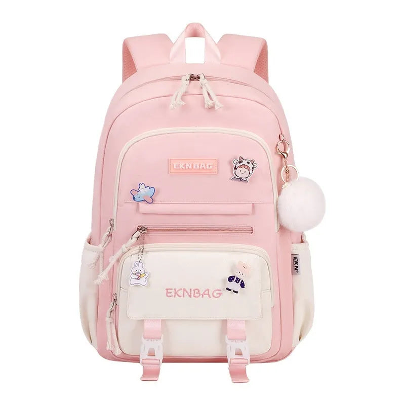 Girls waterproof school backpack in multiple colours with curved shoulder straps and spine protection
