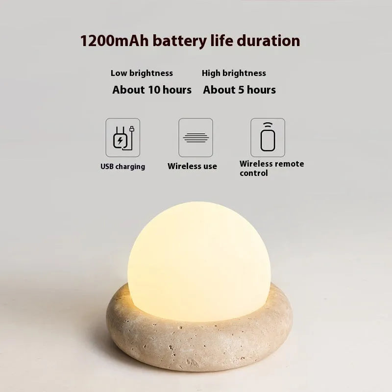 Cream-style bedside remote control night lamp with 15.5cm diameter and yellow cave stone colour