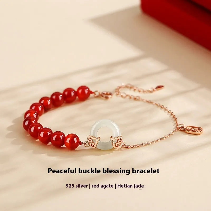 Sterling silver 925 bracelet with peace buckle, Xiangyun and Fu character designs