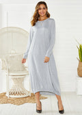 Black lace-up crew neck lantern dress with adjustable front lacing and loose fit, made from knitted polyester.