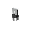 Black spherical magnetic charging cable with LED light showing aluminium alloy connector