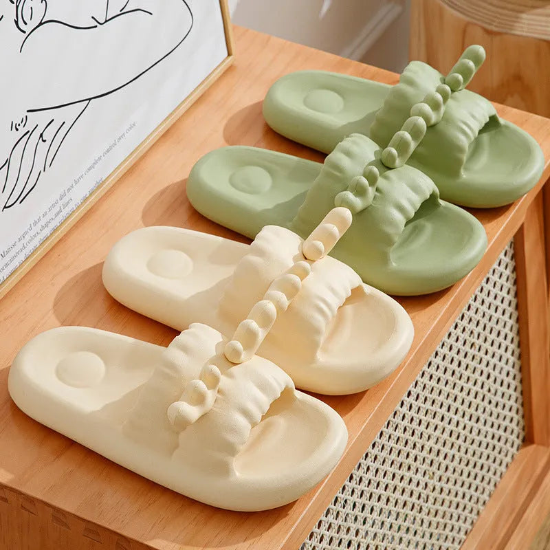 Deer horn pattern flip flop slippers with hollow-out EVA upper and GOOD YEAR non-slip soles in light yellow colour