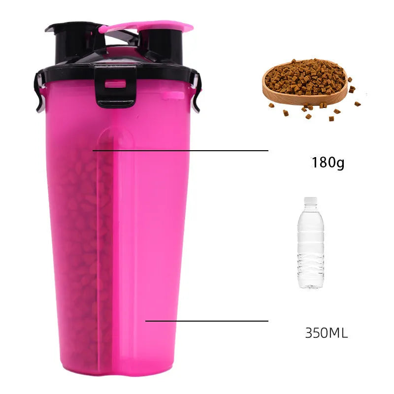 Portable pet water and food cup with dual compartments in assorted colours