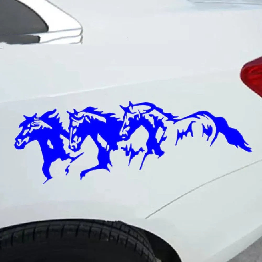 Three Horses steed design car decal sticker in black, shown at 25cm by 8cm size.