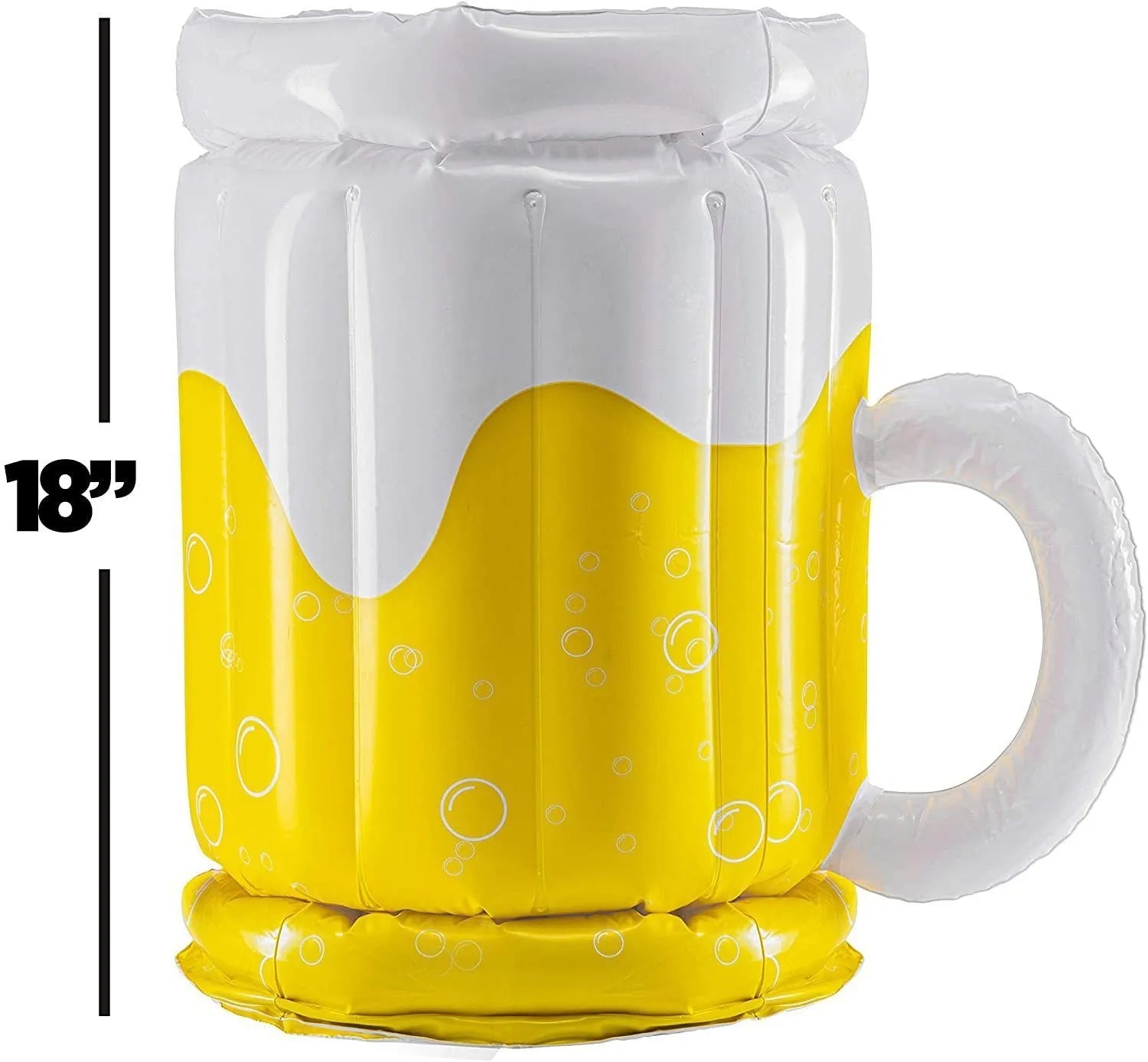Yellow inflatable beer mug cooler pool float with drink-holding function