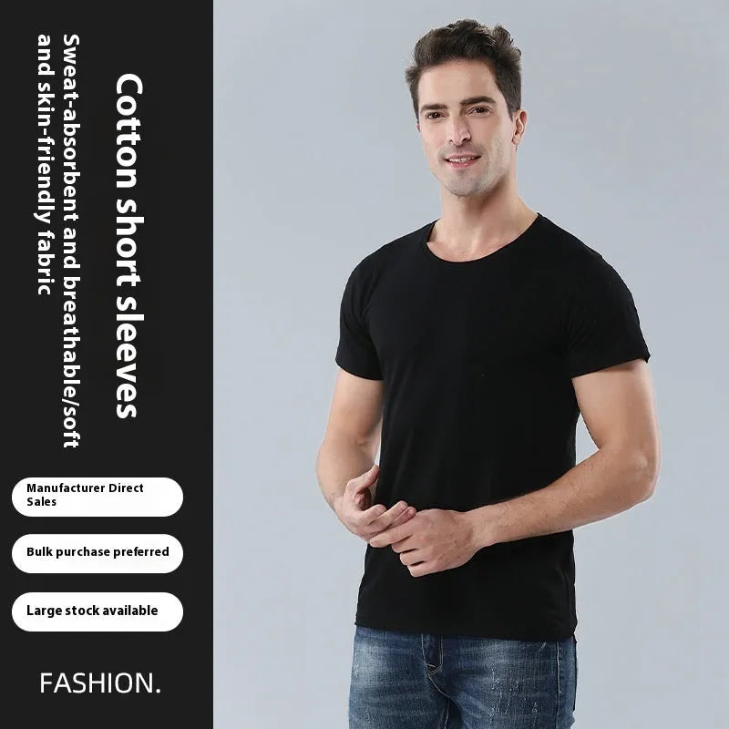 Men's loose round neck t-shirt in black and white, made from pure cotton.
