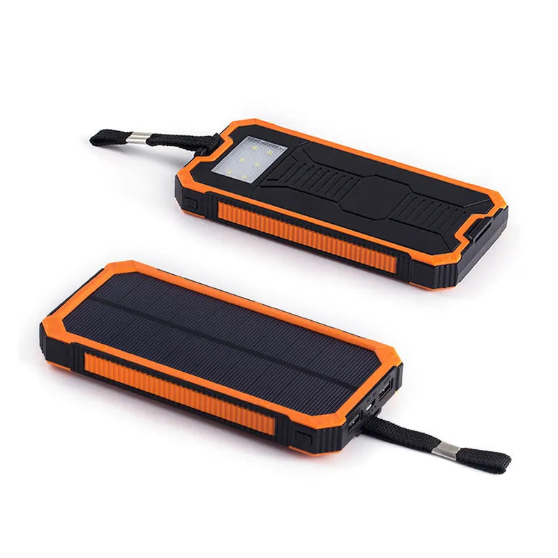 Solar power bank with polymer lithium battery in plastic housing showing colour options