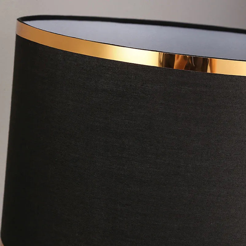 Simple bedroom desk lamp with fabric shade and iron body in black, gold or white finish
