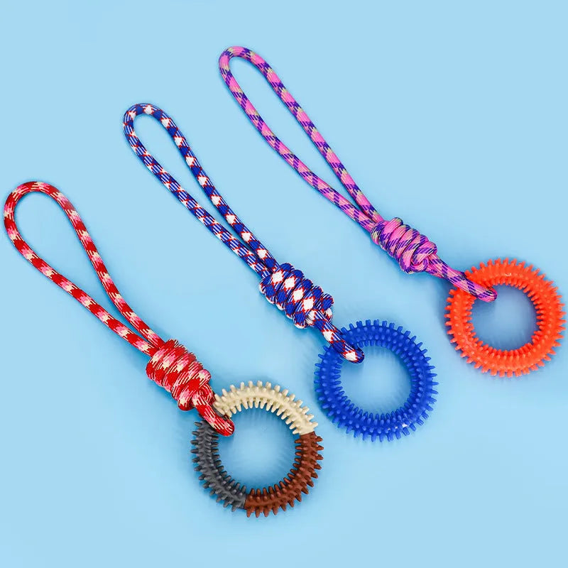 43cm blue braided rope pet toy with multiple knots for puppy chewing relief