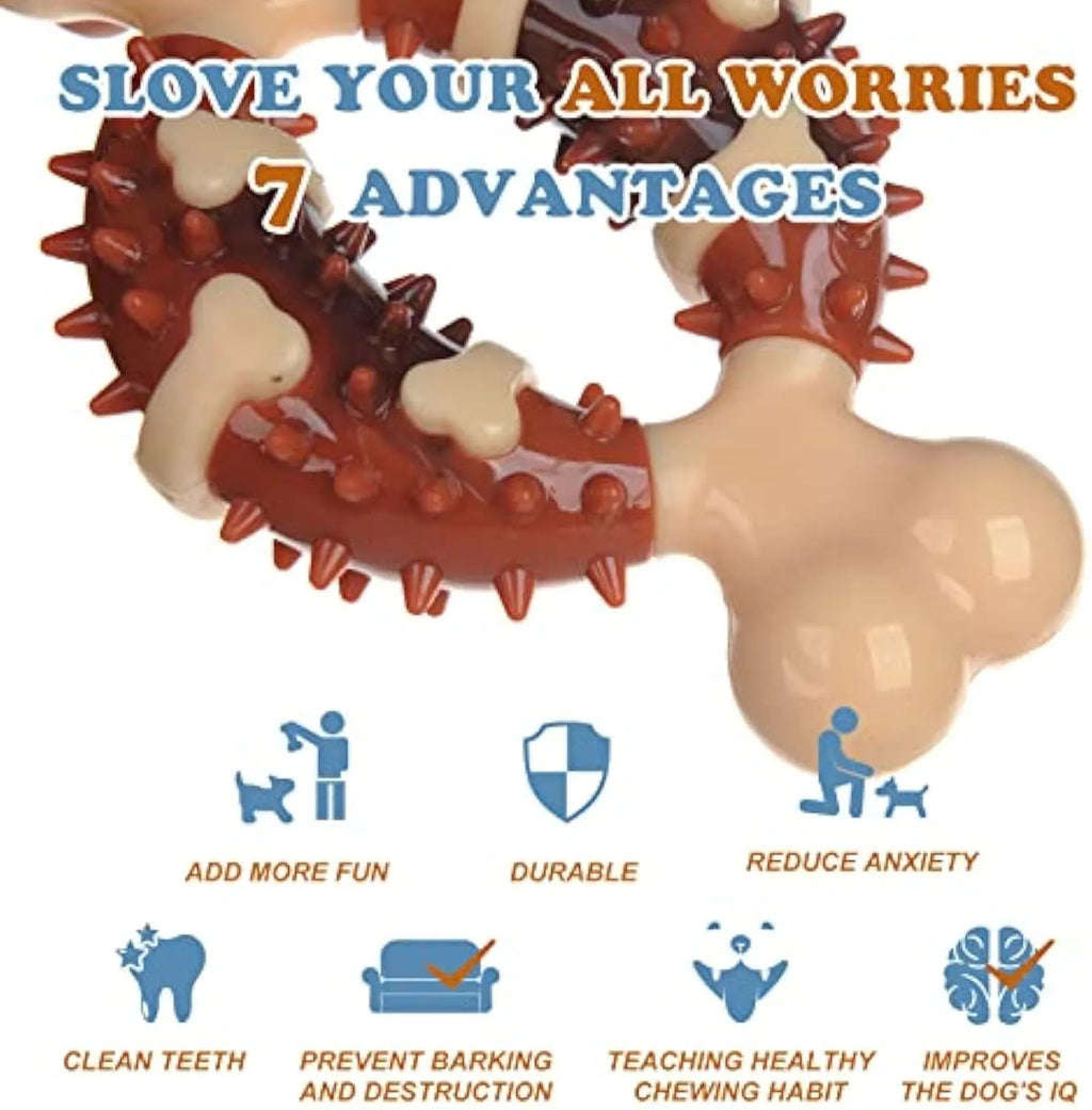 Bone-shaped natural rubber dog toy for teeth grinding in two sizes, 15cm and 12.5cm, on a white background