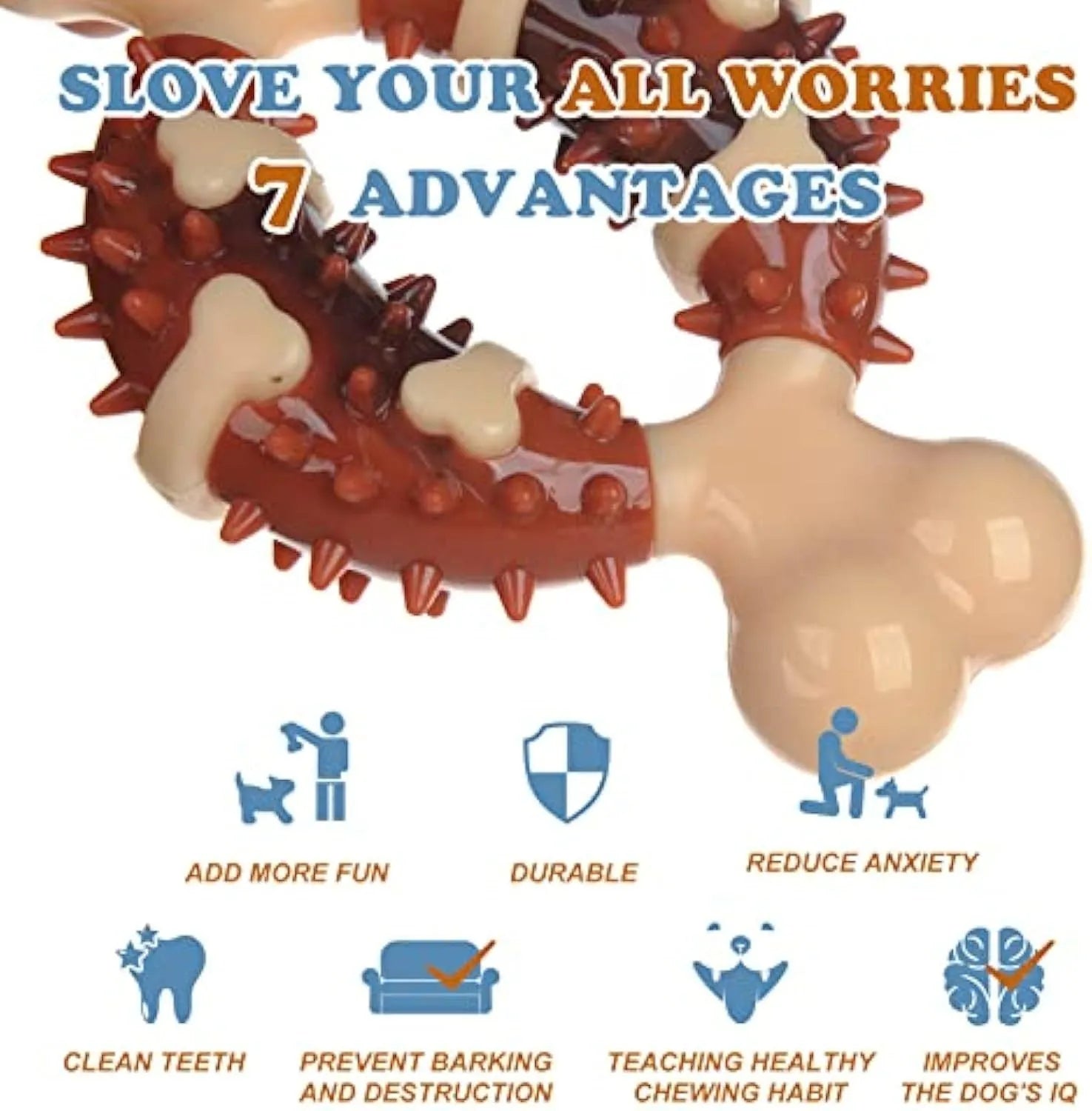 Bone-shaped natural rubber dog toy for teeth grinding in two sizes, 15cm and 12.5cm, on a white background