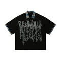 Men's loose short-sleeved top with asymmetric lapel and graffiti printing in 100% cotton fabric