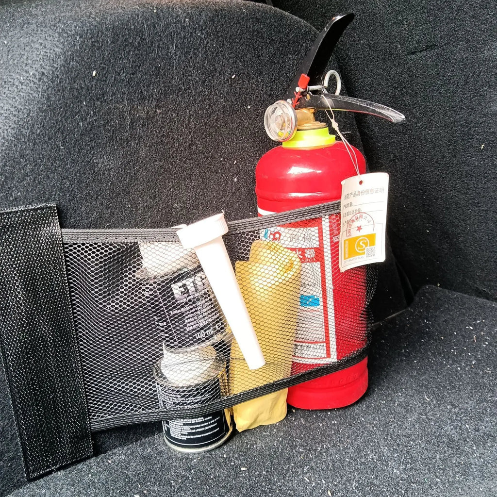 Elastic polyester car boot storage organiser net in 20x35cm and 20x45cm sizes.