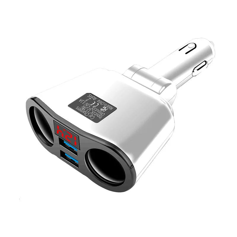Black car Bluetooth receiver with MP3 player plugged into vehicle cigarette lighter socket