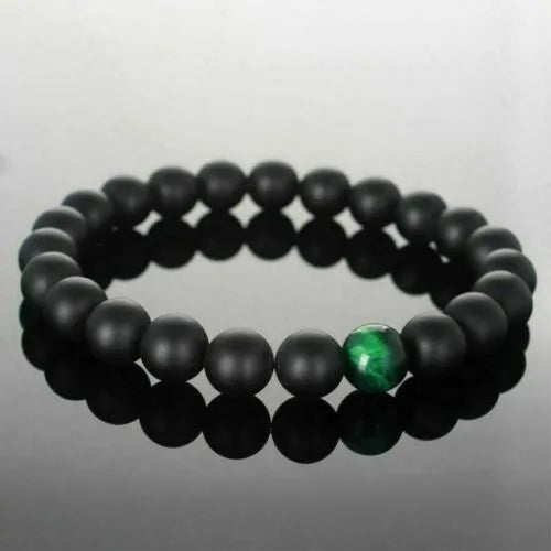 6cm alloy bracelet with natural stone elements in volcanic, tiger eye, or pine wood variations