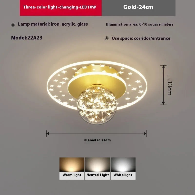 Modern ceiling lamp for corridor or hallway with LED light source in black, gold or white finish