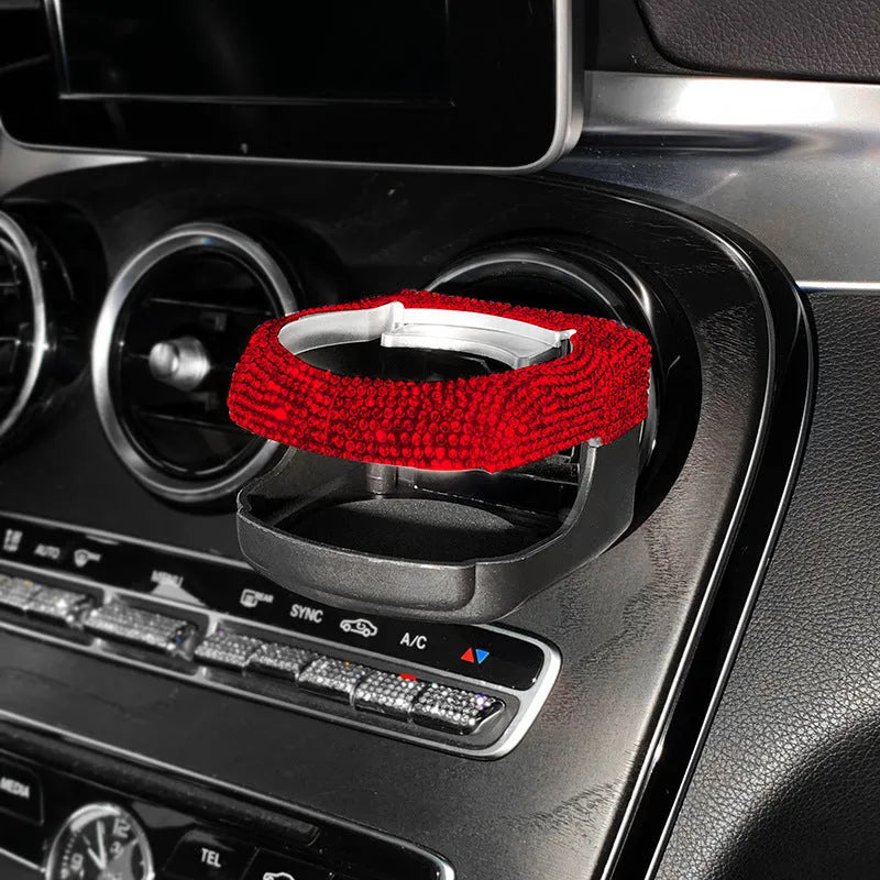 White diamond rhinestone car air vent cup bracket showing 8.5x9.5x5.5cm dimensions