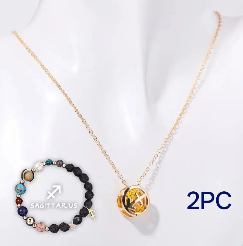Natural stone beaded multi-strand necklace and matching bracelet set on a background.