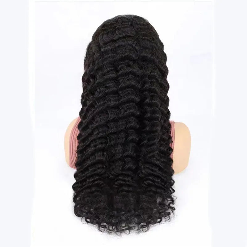 Solid colour human hair half lace front wig shown in one of nine available lengths from 18 to 34 inches