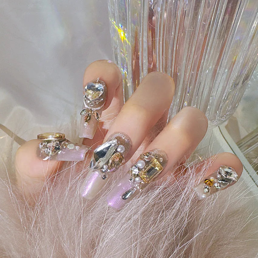 Wear Nail false nail patches with rhinestone detailing in card paper packaging, showing S number size and phototherapy sealing layer