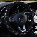 Gilded snowflake car steering wheel cover in Snow Blue, universal 37-38cm, all-season Korean flash gold style