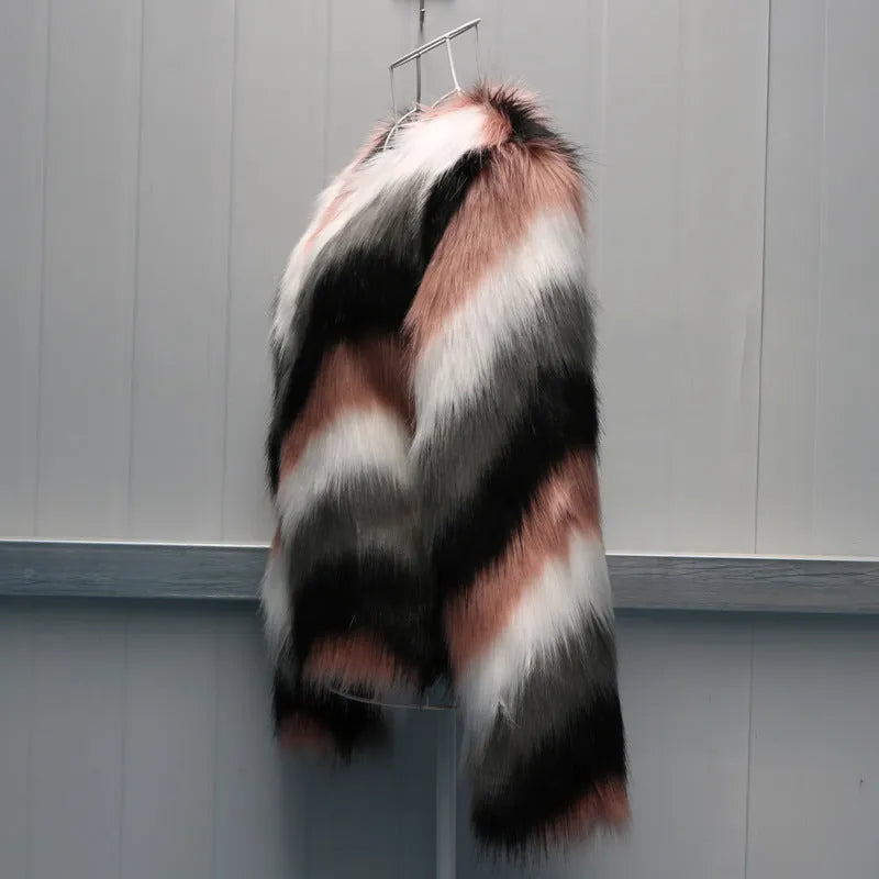 Korean style women's artificial fur short coat with O-neck and regular sleeves in picture colour