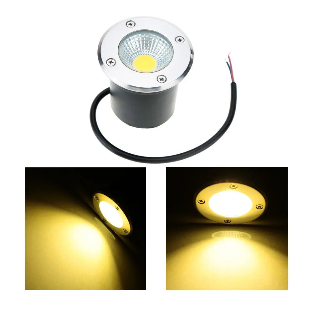 Round black LED COB underground light with stainless steel cover and tempered glass lens for outdoor installation