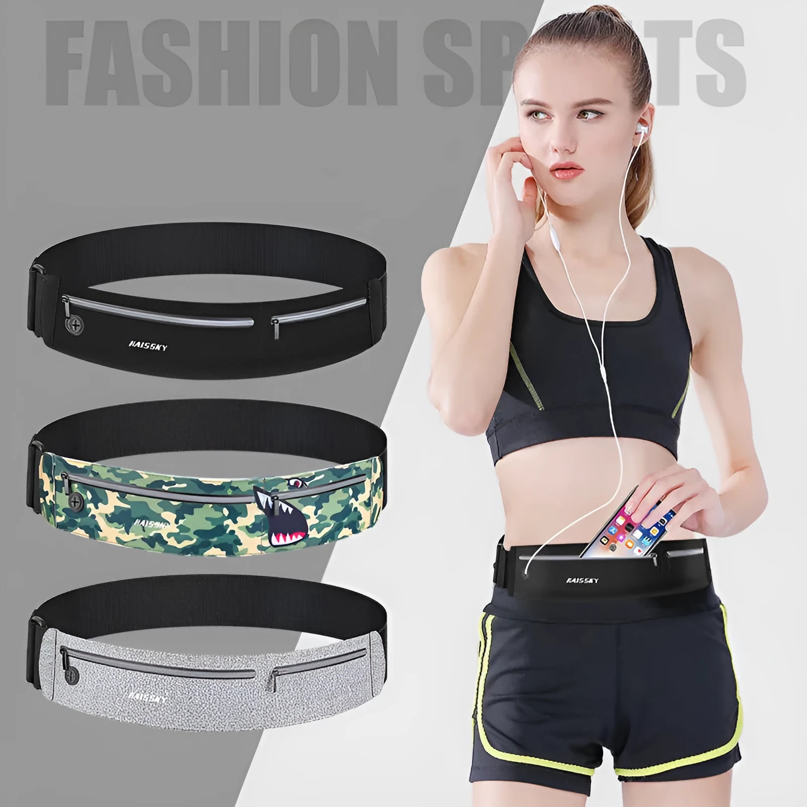 Unisex 8-inch waterproof waist bag in camouflage crocodile colour with adjustable waist strap